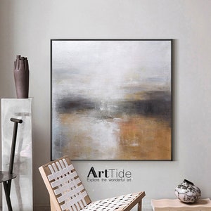 Sunrise Landscape Painting: Large Rust Beige Abstract Art on Canvas