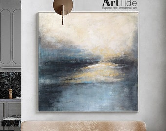 Large Ocean Canvas Oil Painting Original beach Level Blue Oil Painting Sky Landscape Oil painting Blue Abstract Painting office wall decor