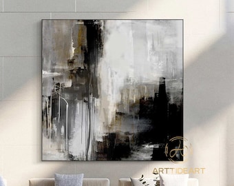 Minimalist Abstract Painting Large Abstract Art Black And White Black Canvas Art Original Abstract Painting White paintingTexture Canvas Art