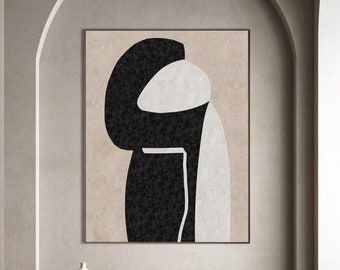 Large Black and Beige Minimalist Abstract Painting, Original Canvas Art