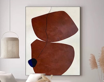 Reddish Brown Abstract Oil Painting, Minimalist Canvas Wall Art