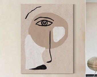 Beige Abstract Face Painting: Minimalist Line Art