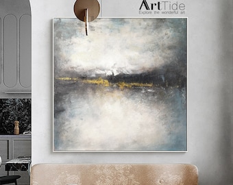 Large Original Painting On Canvas Blue Painting Gray Painting Sunset Painting Artwork Original Texture Abstract Painting Dine Room Wall Art