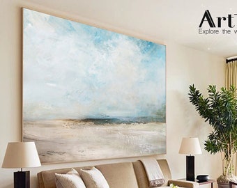 Original Beach Abstract Painting Large Sky And Sea Painting Large Ocean Canvas Painting Cloud Painting Painting For Living Room Seascape Art
