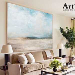 Original Beach Abstract Painting Large Sky And Sea Painting Large Ocean Canvas Painting Cloud Painting Painting For Living Room Seascape Art image 1