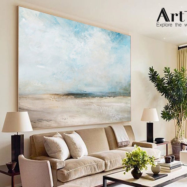 Original Beach Abstract Painting Large Sky And Sea Painting Large Ocean Canvas Painting Cloud Painting Painting For Living Room Seascape Art