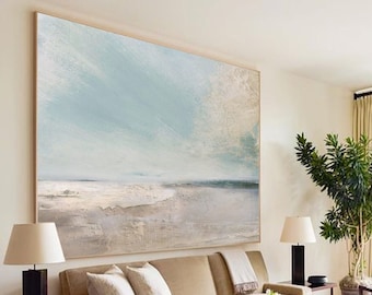 Large sky and sea painting beach scene painting original large ocean canvas painting blue green sky painting living room canvas painting
