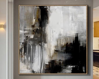 Minimalist Abstract Painting Large Abstract Art Black And White Black Canvas Art Original Abstract Painting White paintingTexture Canvas Art