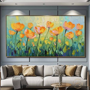 Original Oil Painting On Canvas, Abstract Modern Colorful Flower Painting, Large Wall Art, Boho Wall Décor, Home Decor, Bedroom Wall Decor