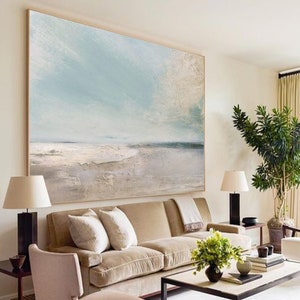 Large sky and sea painting beach scene painting original large ocean canvas painting blue green sky painting living room canvas painting image 1