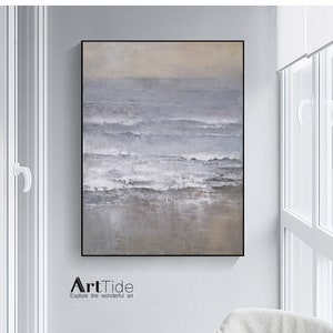 Original Sea Abstract Oil Painting,White Waves Texture Painting,Large Sky And Sea Painting,Large Ocean Canvas Painting living room canvas