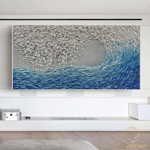 Texture Blue Wave Acrylic Painting Framed Surf Wave Painting On Canvas Abstract Ocean Canvas Art Wave Wall Art Large Wave Canvas Wall Decor