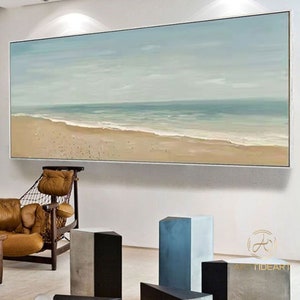 Big ocean sunset painting beach painting coastal painting Large wall art blue abstract painting blue abstract art canvas sky painting