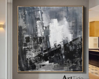 Black and White Abstract Painting Minimalist Painting Gray Abstract Painting Modern Wall Art Decor Original Textured Painting On Canvas