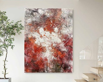 Large Abstract Red Painting: Original Modern Canvas Wall Art