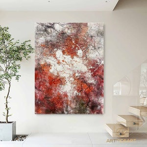 Large Abstract Red Painting Framed Oversize Canvas Original Modern Wall Art White and Red wall art abstract white painting red wall artwork