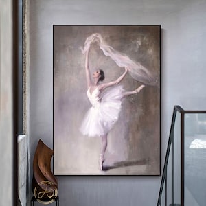 Ballerina Painting white painting on canvas ballet painting girl ballerina wall art pinting nursery for girl wall decor pink painting