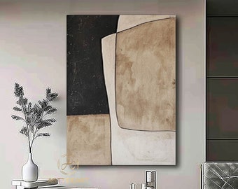 Pintura de textura abstrata bege: arte de parede minimalista Wabi-Sabi