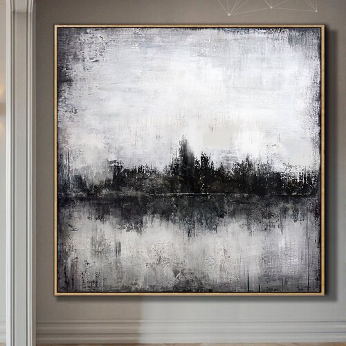 Black White Paintinglarge Abstract Painting Landscape Etsy