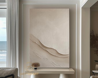 Large Beige Plaster Wall Art Beige Abstract Wave Painting Beige 3D Texture Painting Modern Minimalist Wall Art Neutral Minimalist Painting