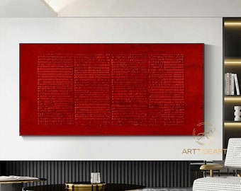 Large Red Abstract Painting Crimson Minimalist wall Painting Red 3D Textured Painting Modern abstract wall art Minimalist Painting Art