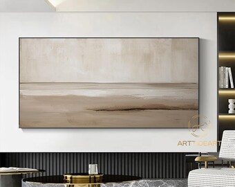 Art mural beige Art mural wabi-sabi beige, peinture minimaliste beige pur, art mural minimal marron neutre, décoration murale beige Japandi pour chambre