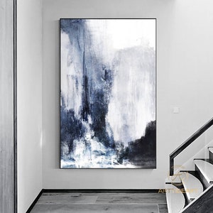 Pure Blue Modern Minimalist Art Nevy Blue Abstract Painting Modern Wall Art Painting Nevy Blue Living Room Decoration Pure Blue Wall Decor
