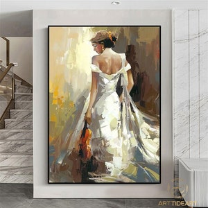 Large Violinist Oil Painting: Modern Abstract Musician Art
