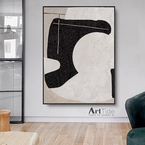 Original Abstract Painting,Minimalist Abstract Painting,Beige Abstract Painting,Black Painting White Painting, Large Wall Canvas Painting