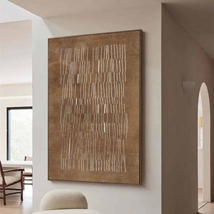 Large Brown Abstract Painting: Wabi-Sabi Minimalist Canvas Art