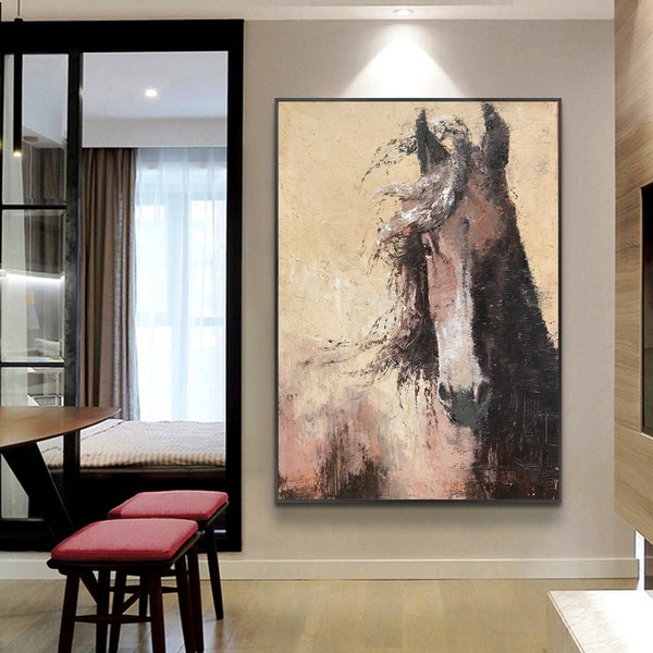 Large Original Horse Painting,Custom Horse Painting,Brown Horse Painting,Original Horse Painting,Abstract Office Decor,Horse Portrait Art