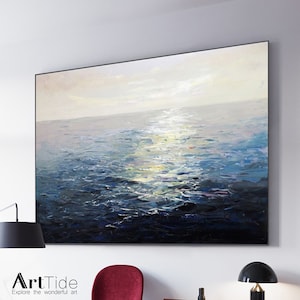 large abstract sunset painting blue sea abstract painting  ocean painting coastal painting on canvas seascape painting landscape painting