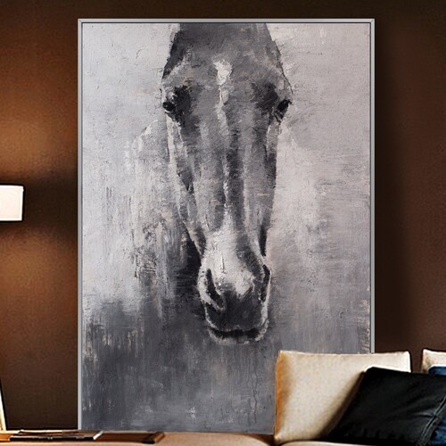 Large Original Horse Painting Horse Decor Horse Wall Art White Etsy