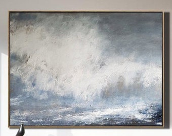 Cloud Painting Abstract ocean painting Large Blue White Abstract Painting Sky Landscape Painting Coastal Beach Painting ocean art painting