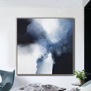 Extra Large Abstract Painting,Blue Canvas Art,White Wall Art,Ocean Painting,Art Painting,Original Living Room Art,Abstract Oil On Canvas