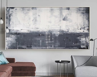Grey White Abstract Painting black and white artwork extra large horizon art minimalist landscape painting large abstract painting