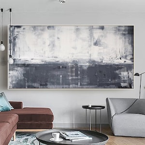 Grey White Abstract Painting black and white artwork extra large horizon art minimalist landscape painting large abstract painting