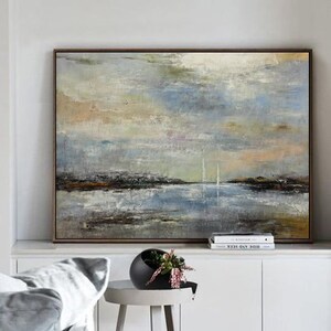 Original Seaside Landscape Art,Marine Landscape Painting Coastal Beach Art,Abstract Beach Decor Art,Large Seaside Canvas Art,Sunset Sea View