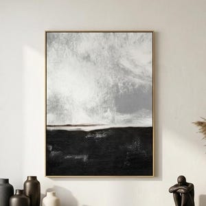 Dipinto astratto in bianco e nero: opera d'arte minimalista su tela con texture.
