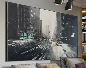 Large City abstract painting art New York painting cityscape painting large canvas art abstract skyline urban abstract painting on canvas