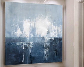 Original tiefblaues Meer Kunst Himmel Landschaft Gemälde,abstrakte Kunst Ölgemälde,große Wand Meer Malerei,Abstrakte Ölgemälde