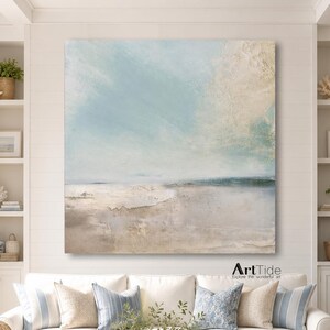 Large Abstract Beach Wall Art Coastal Textured Painting Soft Blue Sand Landscape Heavy Impasto Painting Japandi Decor Modern Living Room Art