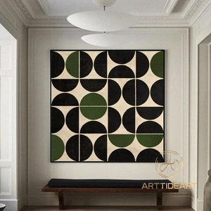 Green and Black Geometric Canvas Art: Modern Abstract Painting