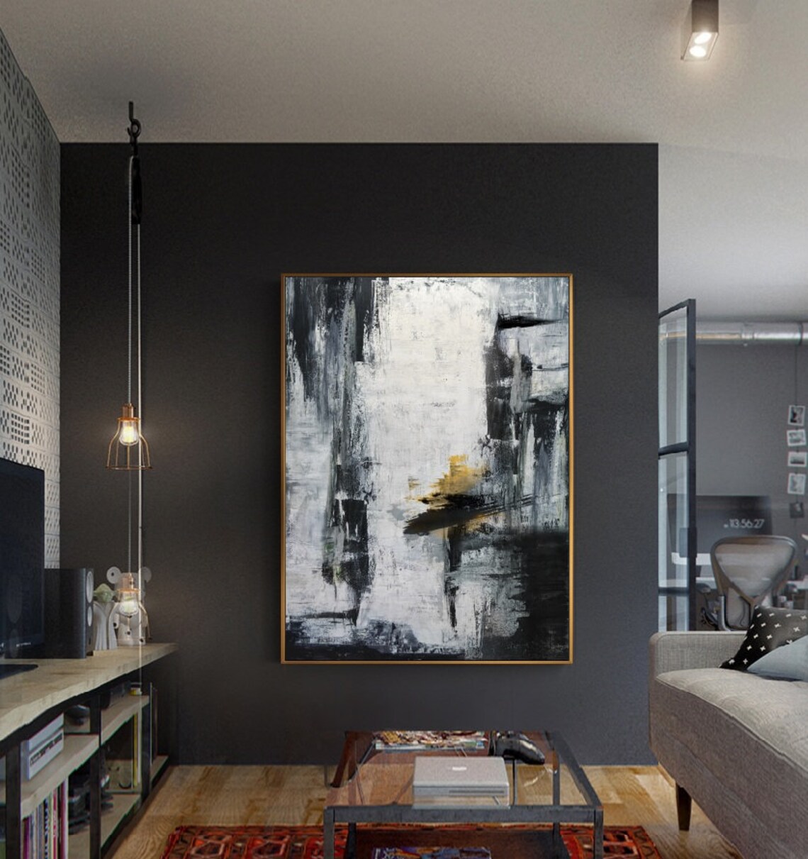 Gold and white wall art Gold Canvas Art Black White Painting Etsy
