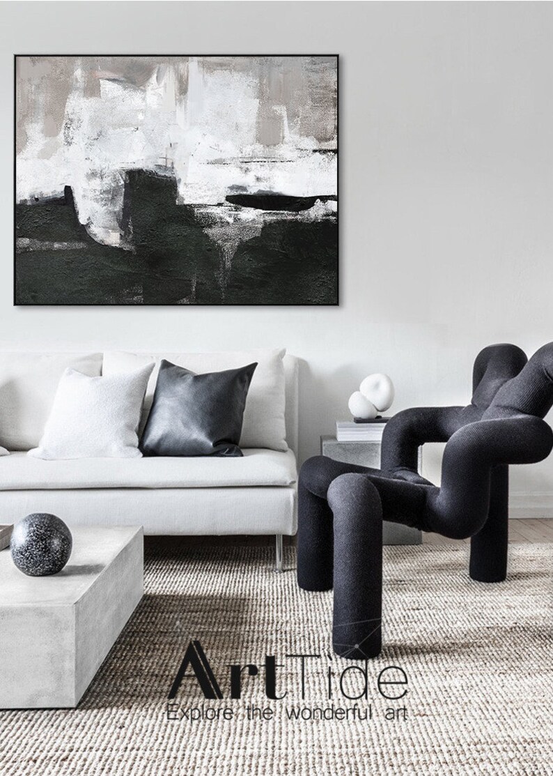 Large Original Oil Paintingblack and White Wall Artcanvas Etsy
