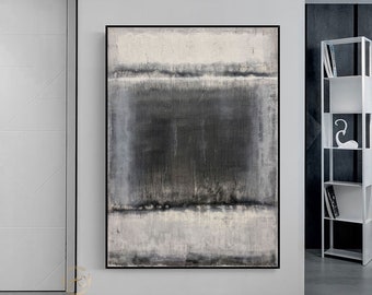 Original Minimalist Canvas Abstract Art Dark gray Painting Beige Painting Gray Painting Neutral Abstract Painting white and black painting