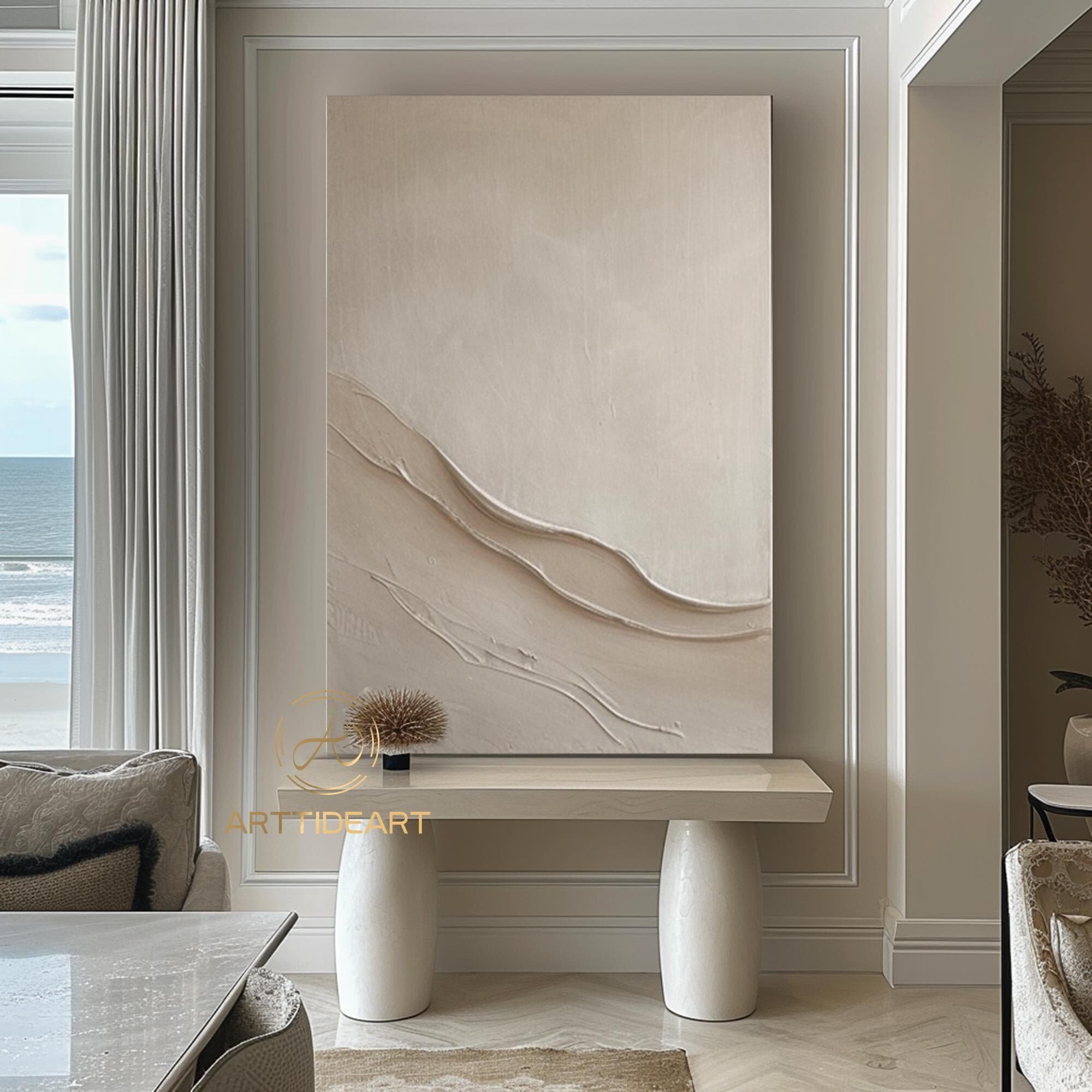 Large Beige Plaster Wall Art Beige Abstract Wave Painting Beige 3D ...