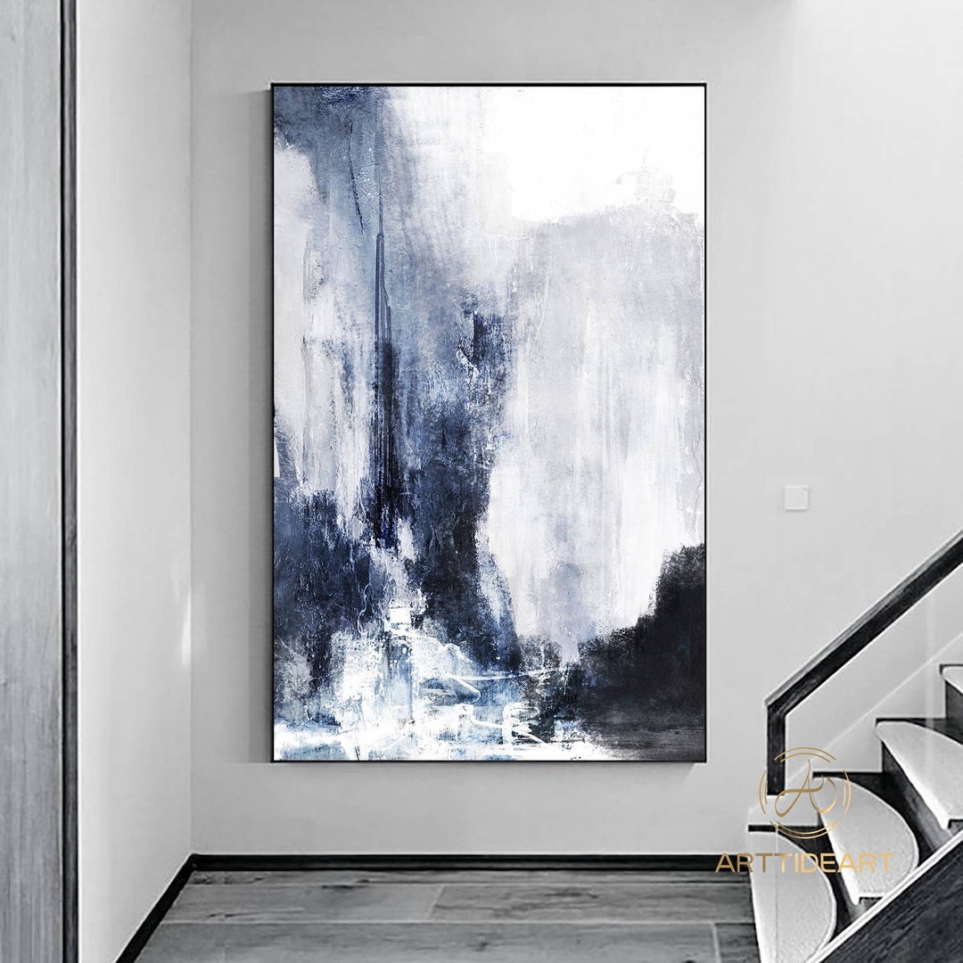 Pure Blue Modern Minimalist Art Nevy Blue Abstract Painting Modern Wall