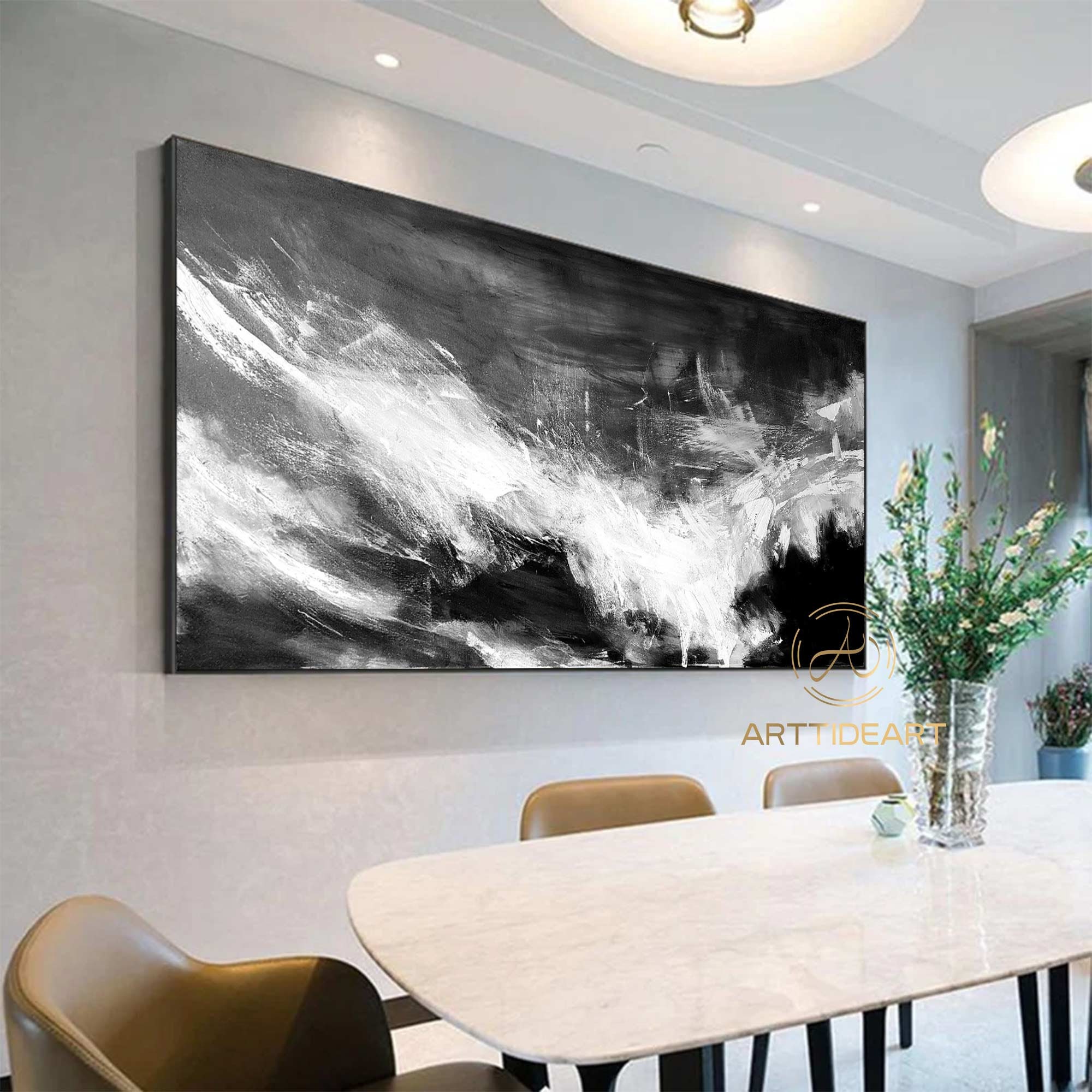 Large Black and White Abstract Painting: Modern Textured Canvas Art - Etsy