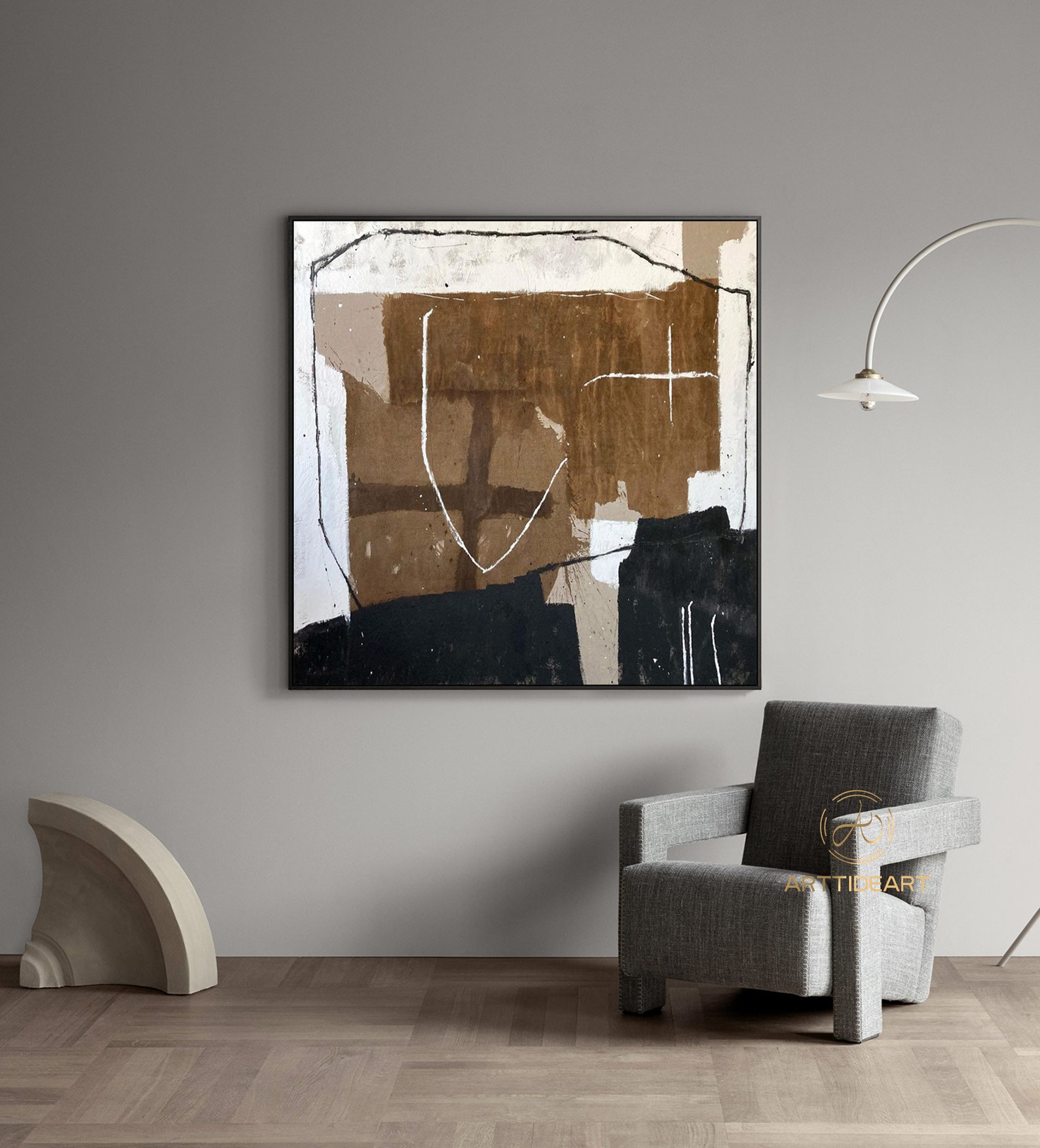 Large Abstract Brown Minimalist Wall Art Black and White - Etsy